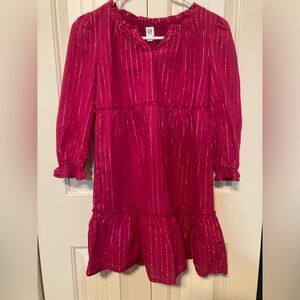 Hot pink, kid girl dress with gold stripes